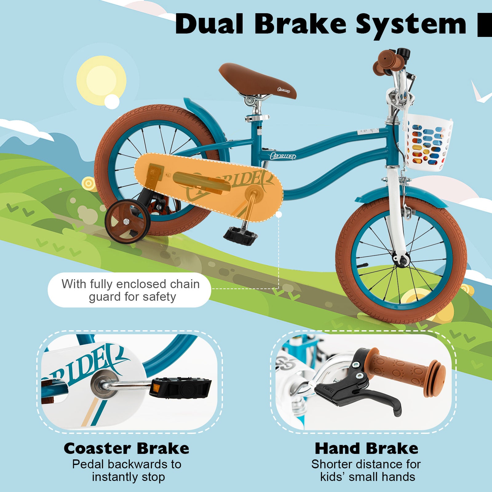 14 Inch Kid's Bike with Removable Training Wheels and Basket