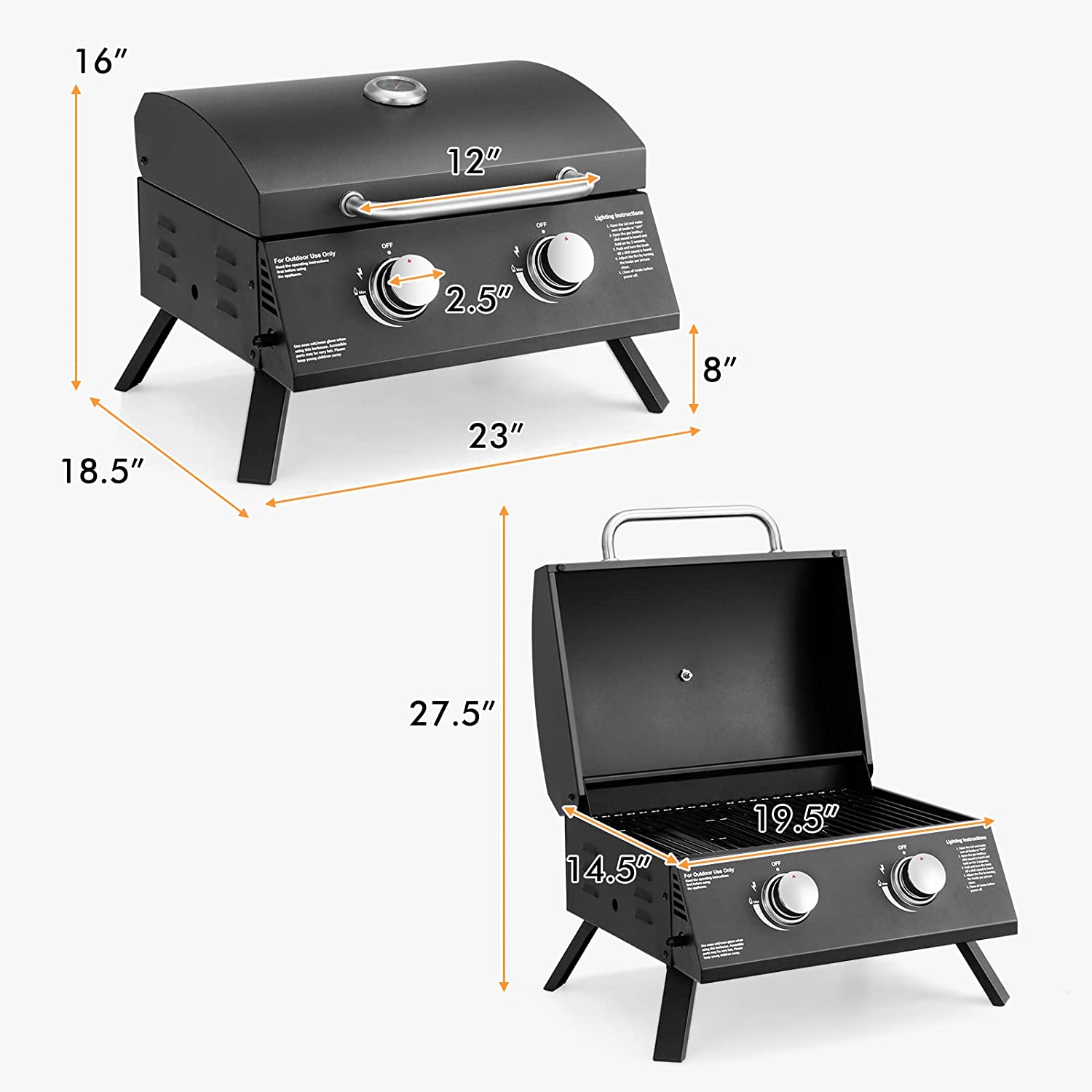 Stainless steel 2 - Burner Liquid Propane 20000 BTU Gas Grill