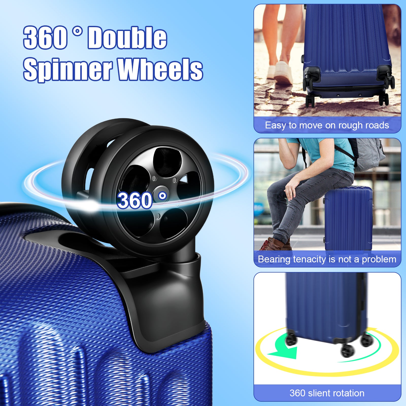 3 Piece Luggage Sets, Trunk Sets ABS Lightweight with TSA Lock & Spinner Wheels, 20in24in28in