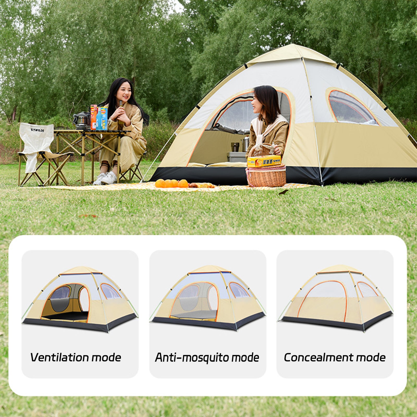 SUGIFT 4-Person Dome Tent Automatic Camping Tent with Carring Bag - Yellow