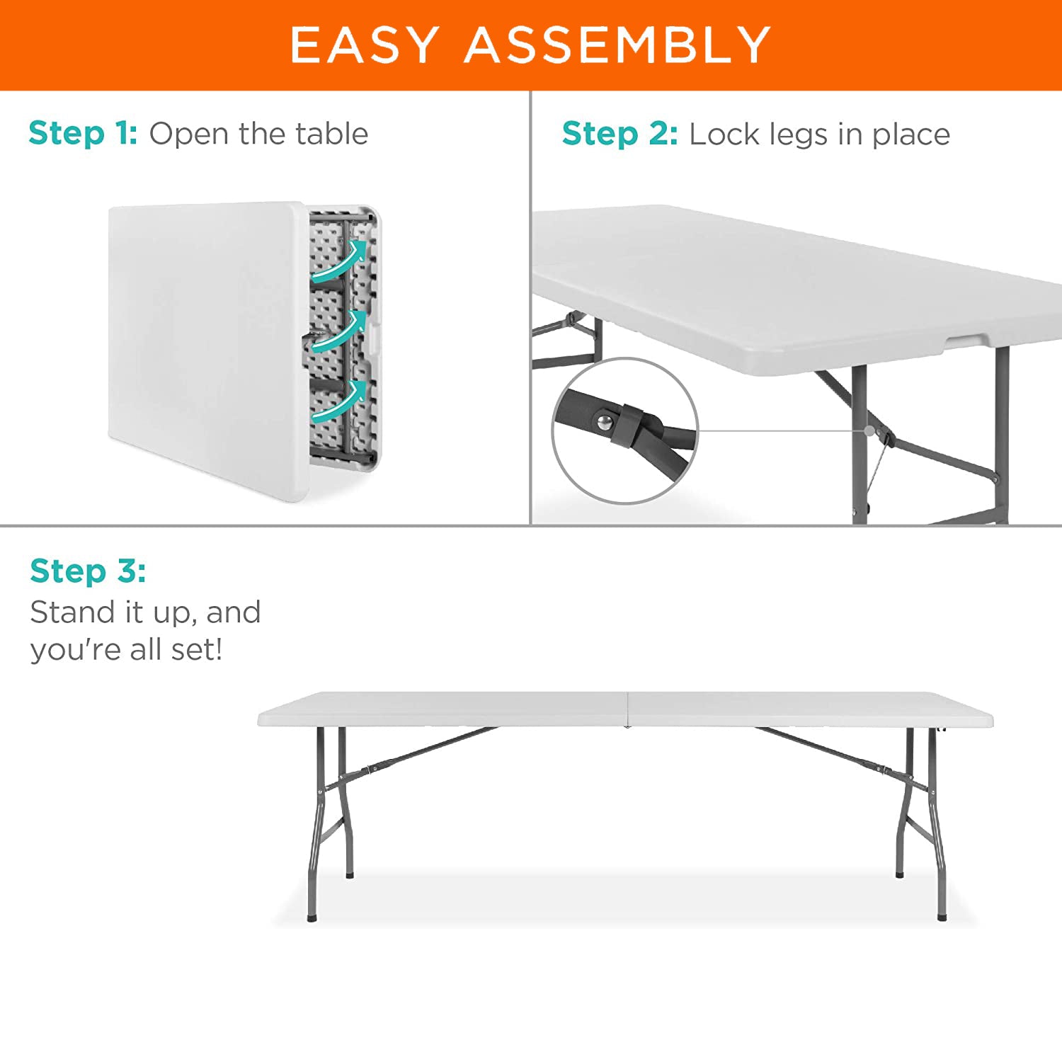 8 ft. Multi-Functional Fold-in-Half Table with Durable Resin Surface