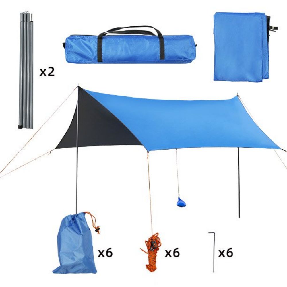 Blue Family Portable Sun Shelter Beach Tent with Carry Bag