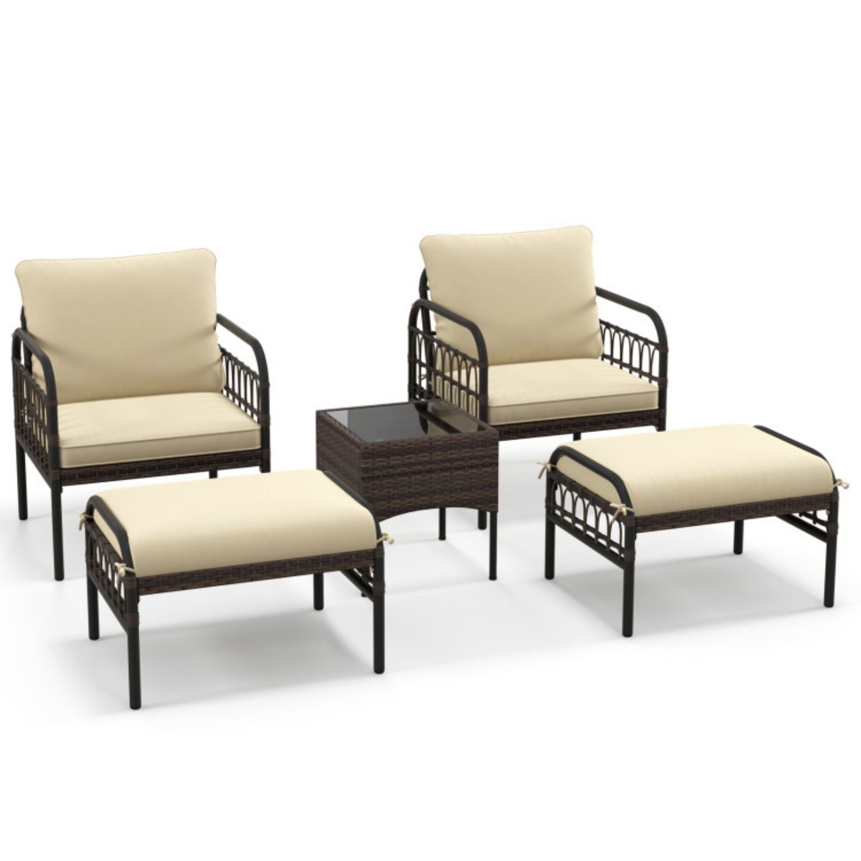 SUGIFT 5 Piece Patio Conversation Set with Ottomans and Coffee Table