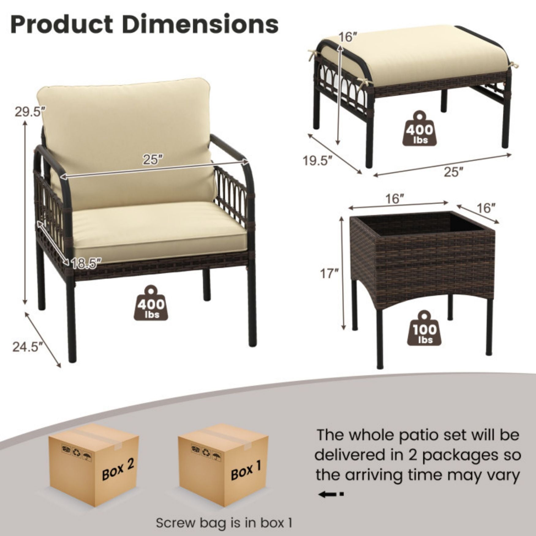 SUGIFT 5 Piece Patio Conversation Set with Ottomans and Coffee Table