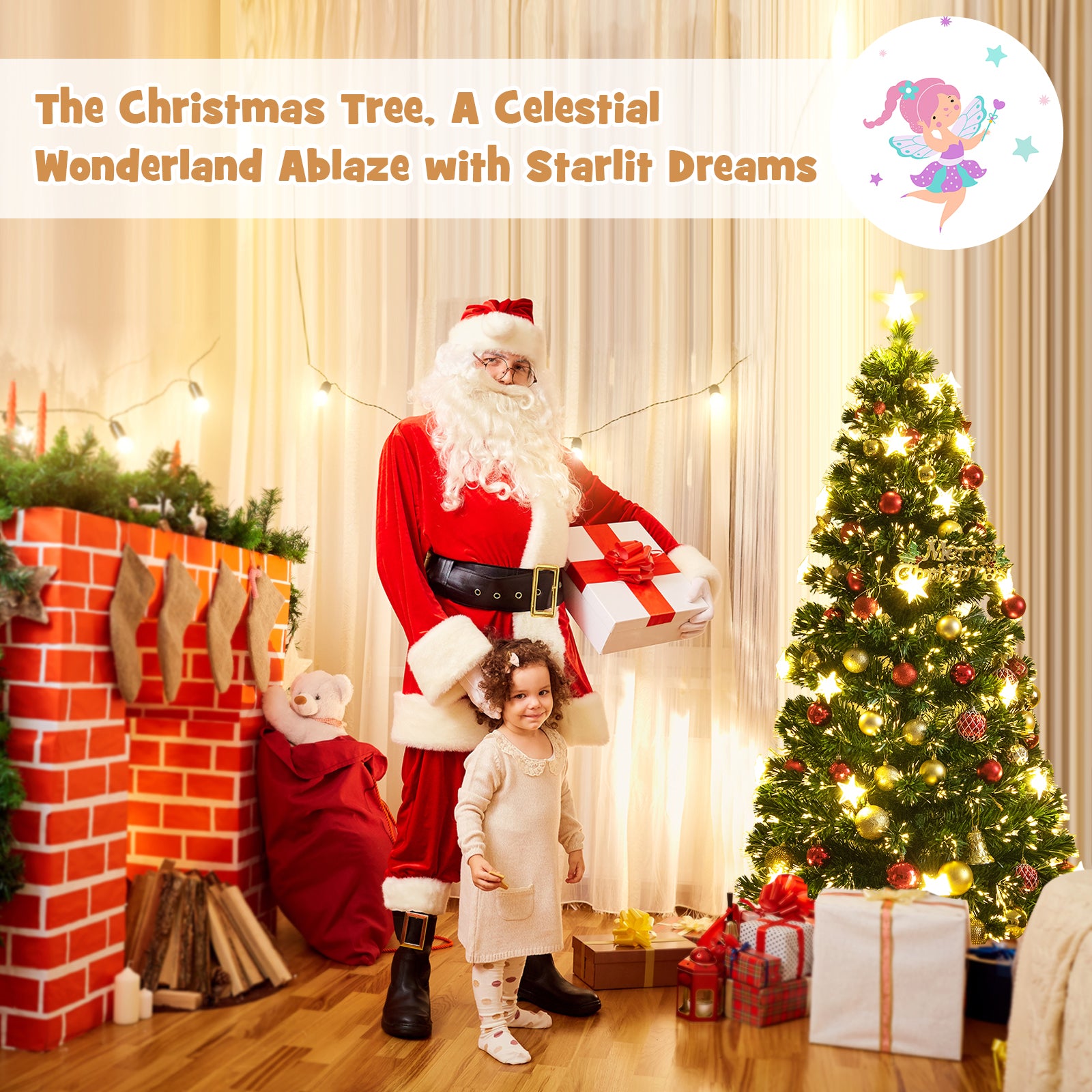 6FT Prelit Fiber Optic Christmas Tree with Warm White Lights