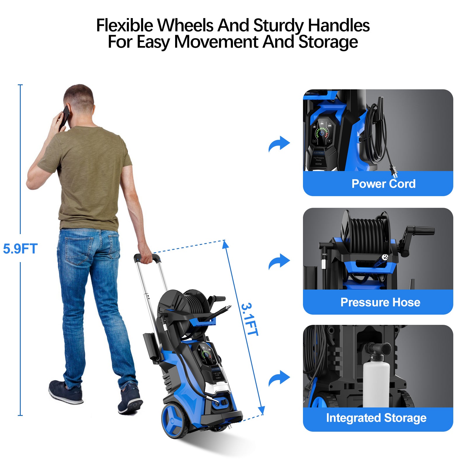 2600 Max PSI 1.8 GPM 14.5 Amp Electric Pressure Washer with Touch Screen Adjustable Pressure