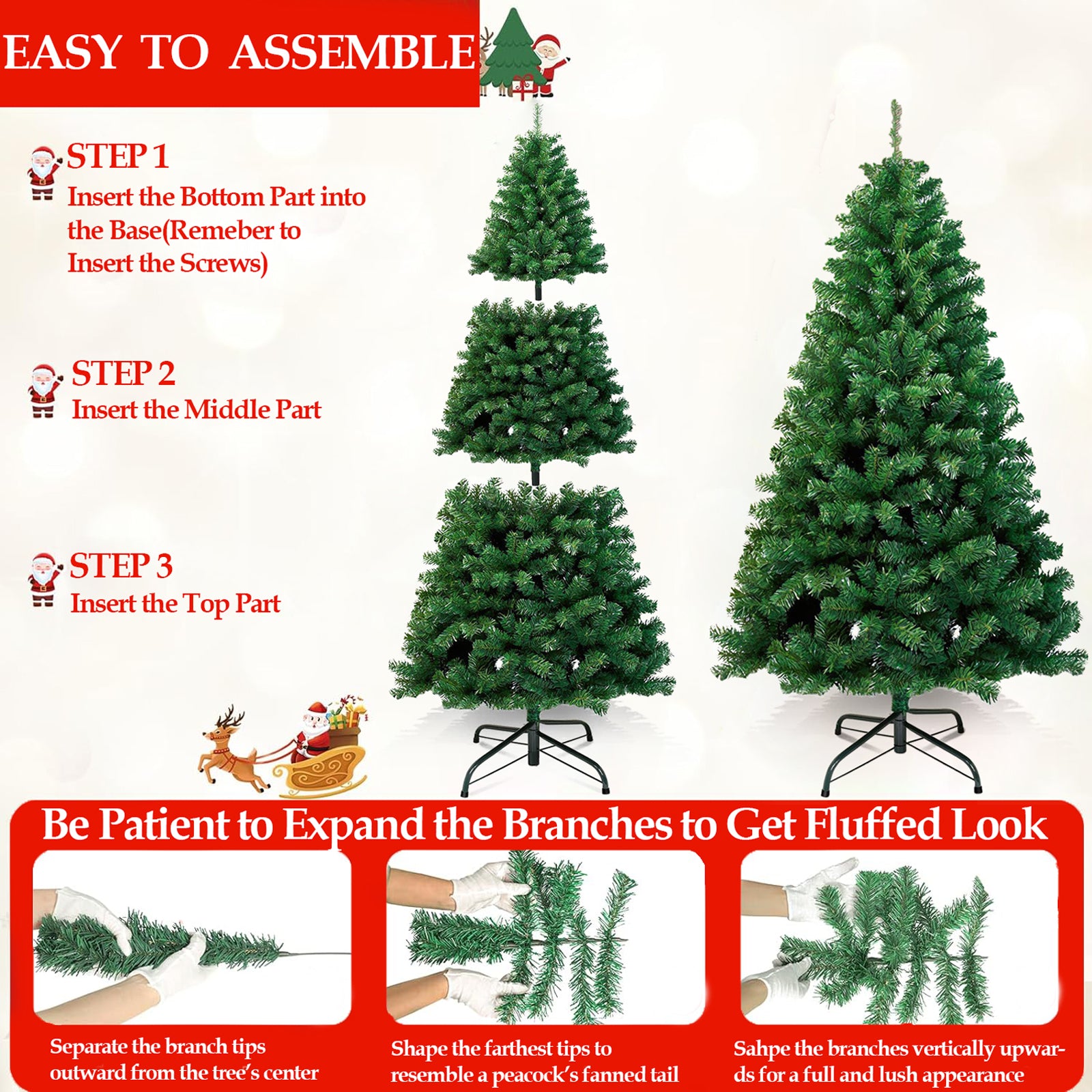 7.5ft Christmas Tree with 1346 Branch Tips Artificial Xmas Tree with Metal Hinges & Foldable Base
