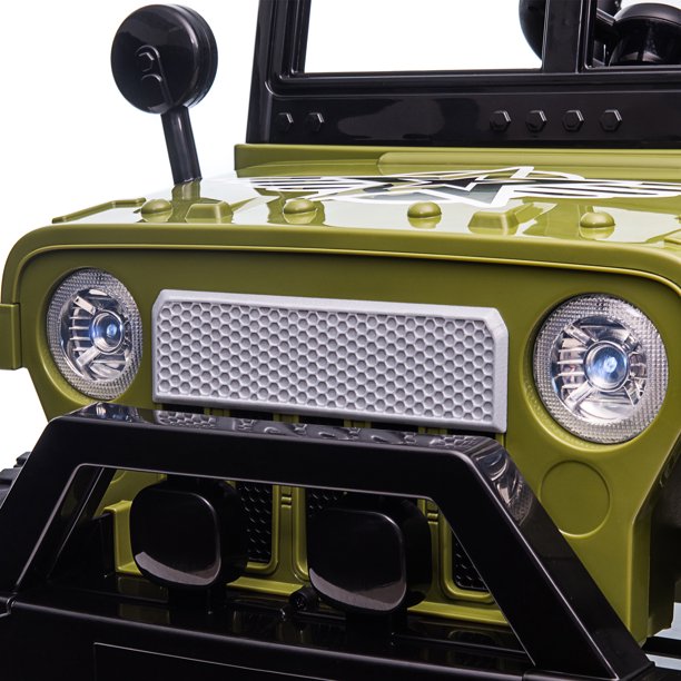 SUGIFT  12V Kids Ride On Truck Car, Power Wheels with LED Lights Horn Openable Doors, Electric Vehicle Toy for 3-6 Ages, Green