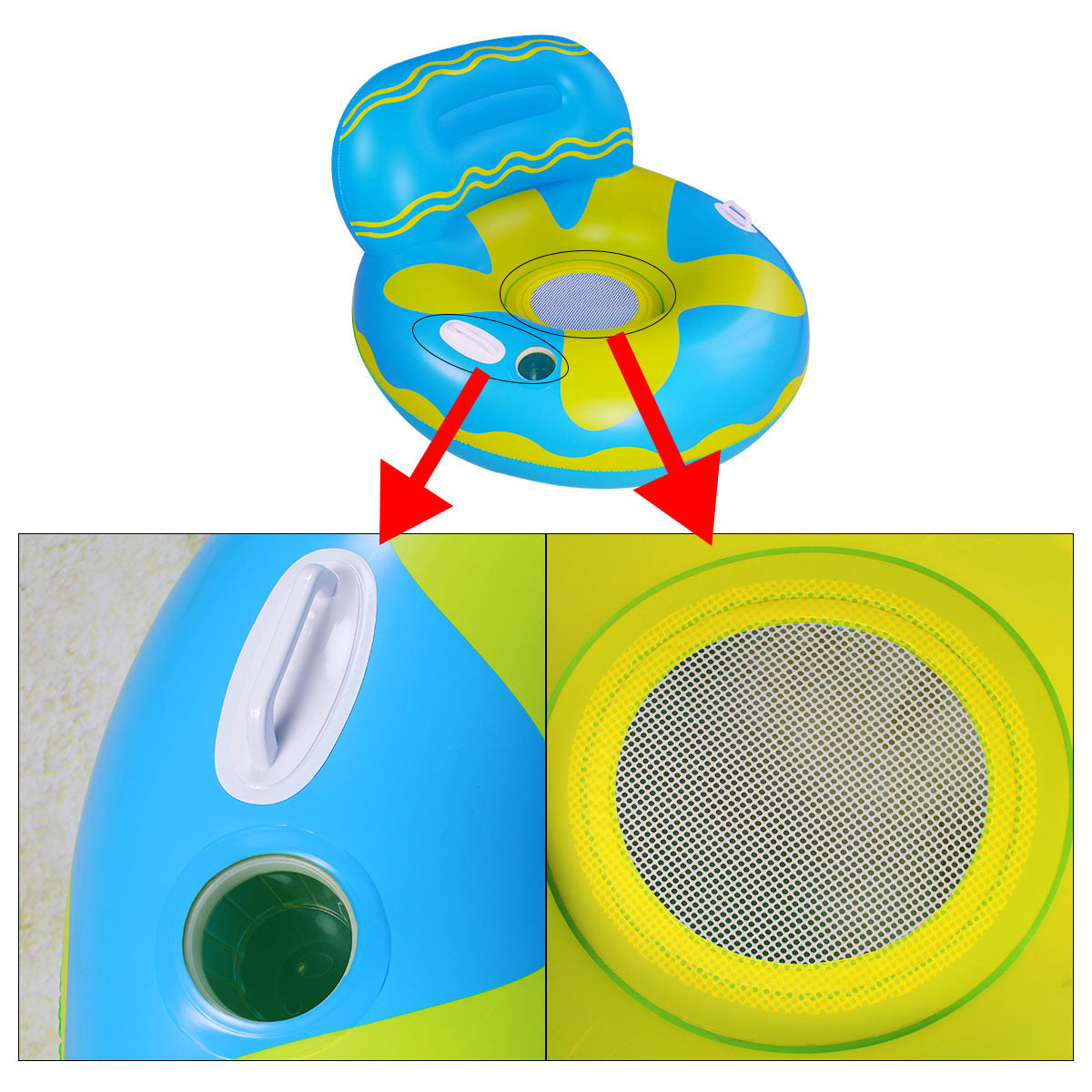 SUGIFT  Inflatable Swimming Pool Float for Adult, Pool Lounger Float with Cup Holder and Handles
