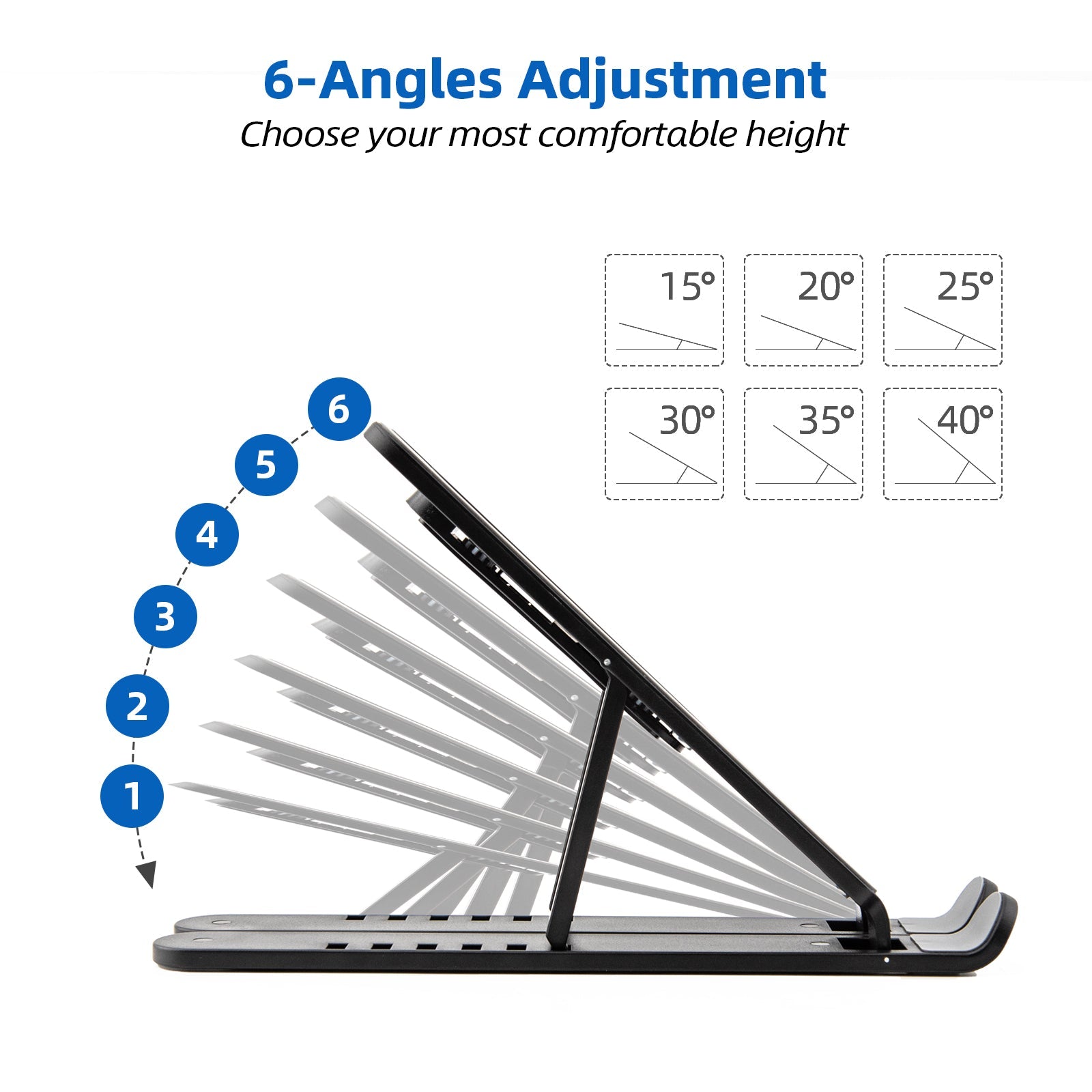 SUGIFT  Portable Laptop Stand, Six-Speed Adjustable Angle, Ergonomic Foldable Computer Stand, Black
