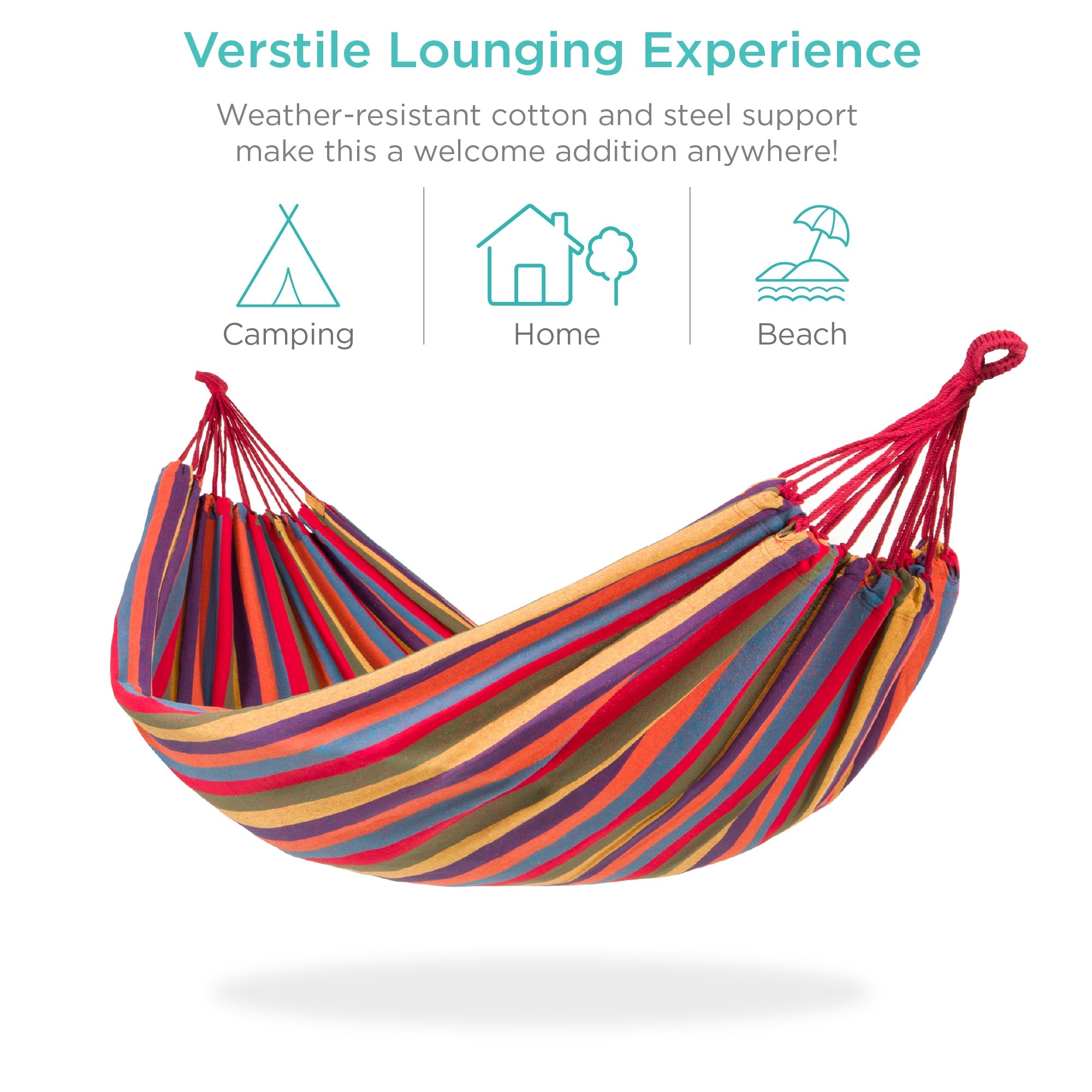 SUGIFT  2-Person Brazilian-Style Cotton Double Hammock Bed w/ Portable Carrying Bag  Rainbow