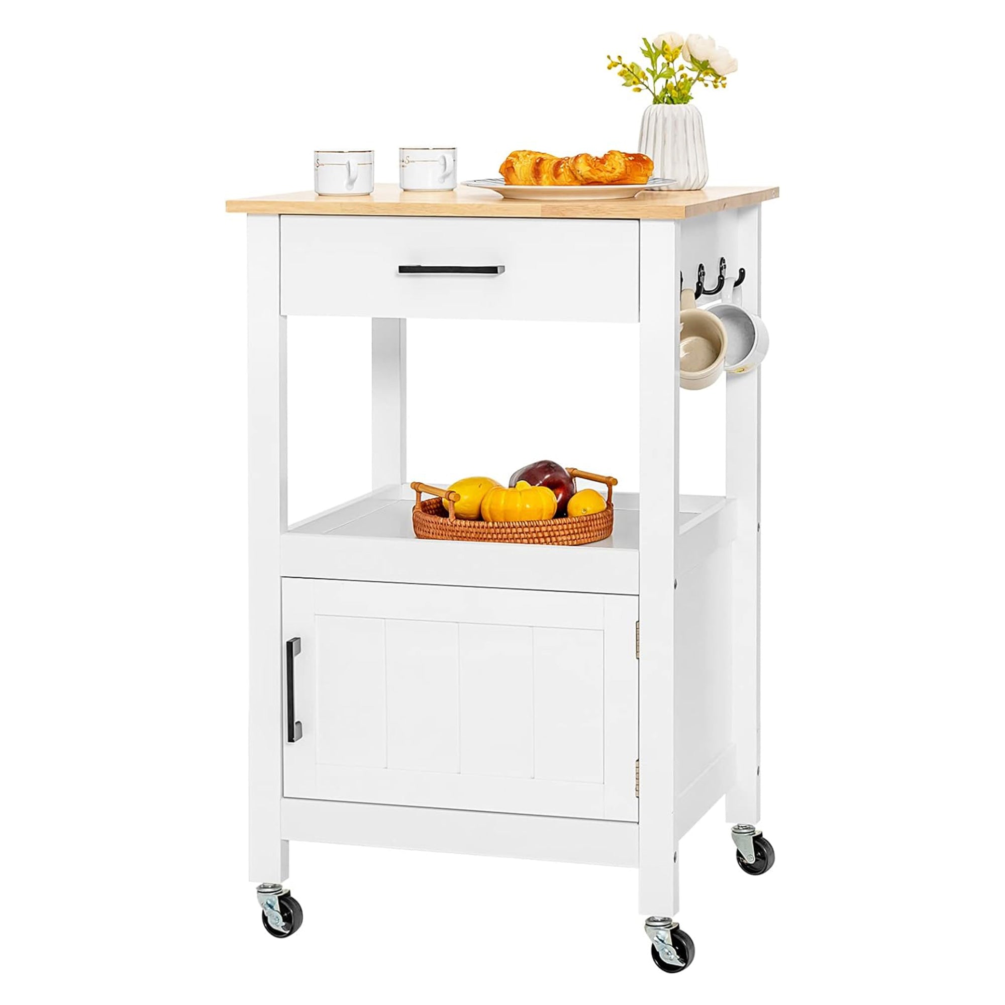 SUGIFT Kitchen Island with Storage Drawer and 3 Hooks