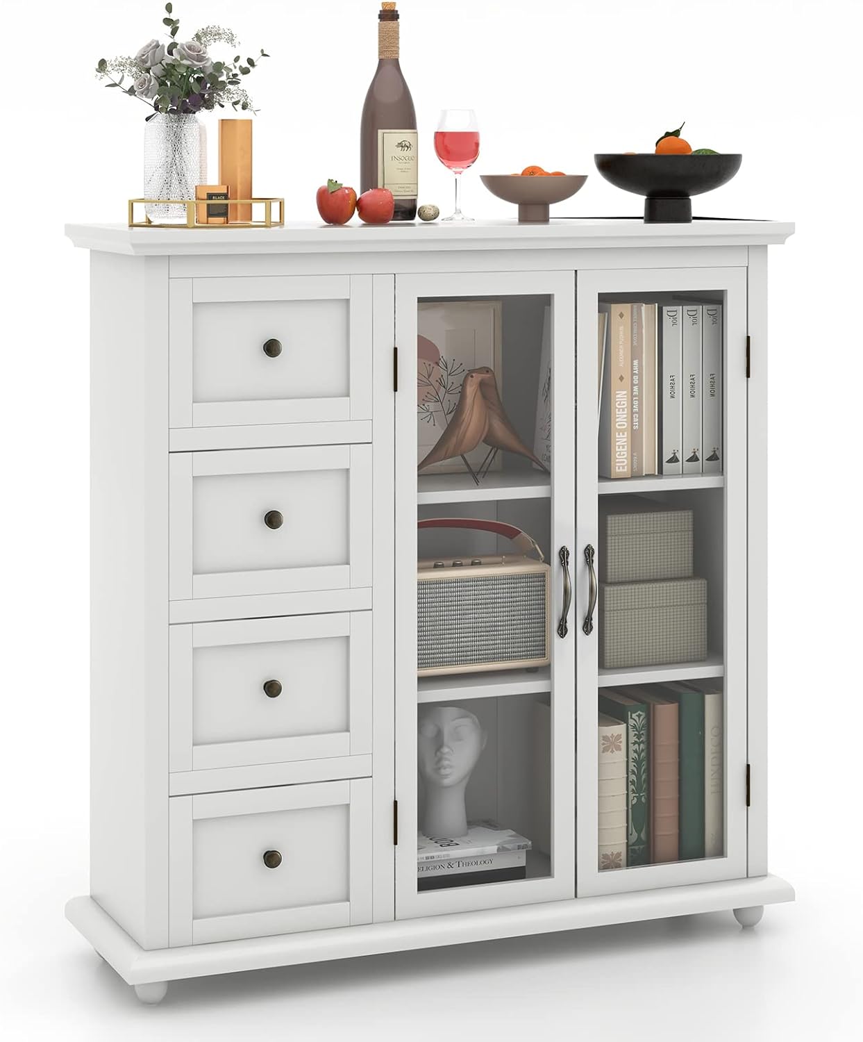SUGIFT Buffet Sideboard Table Kitchen Storage Cabinet with Drawers and Doors