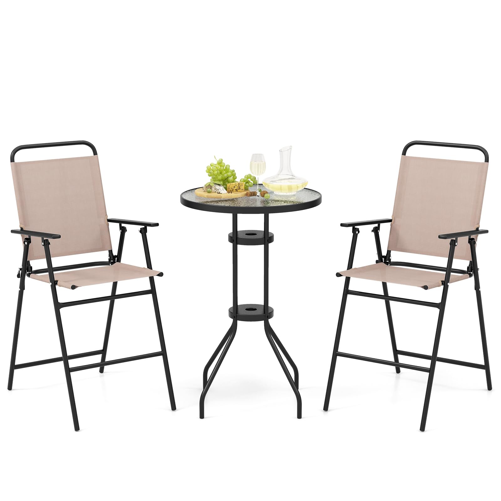SUGIFT 3 Pieces Outdoor Bistro Set with 2 Folding Chairs