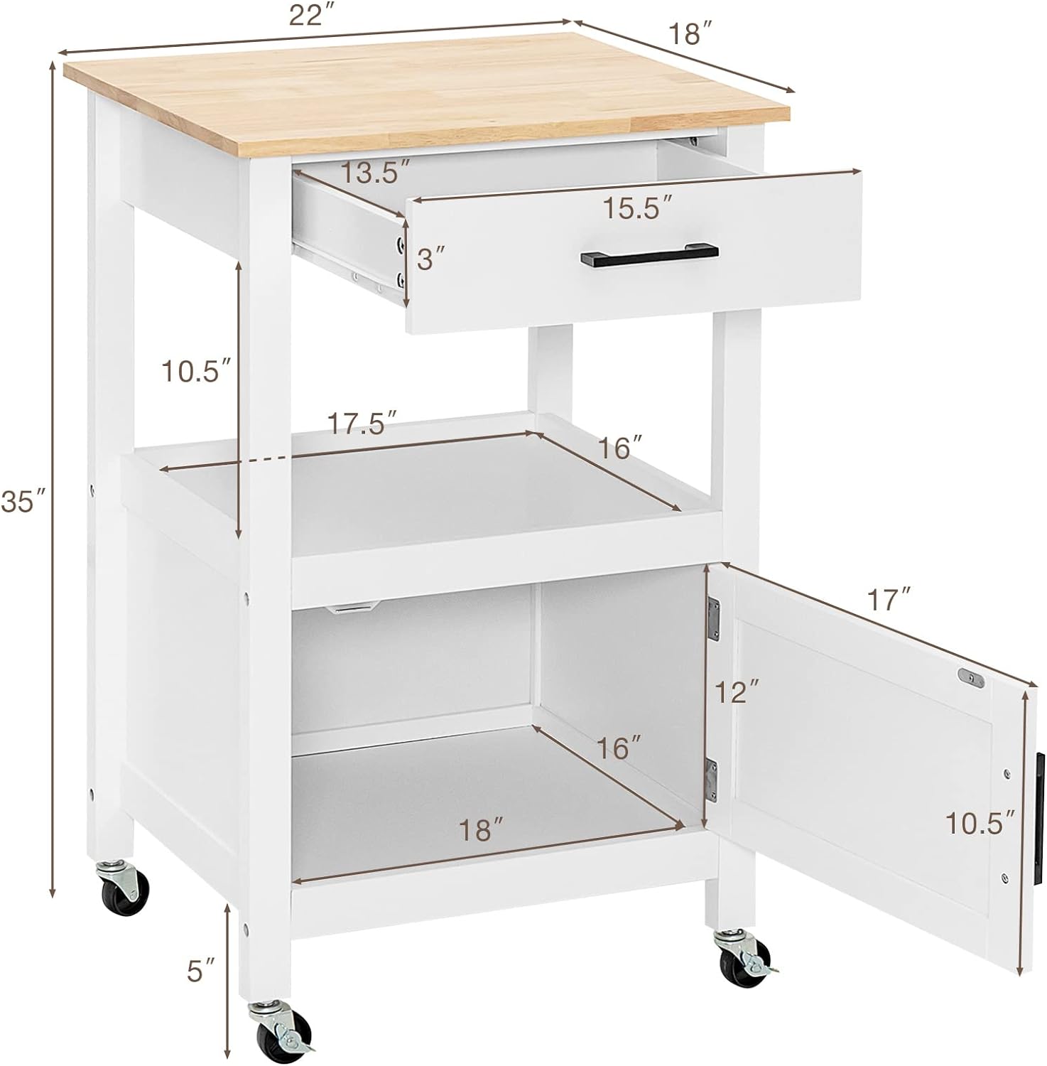 SUGIFT Kitchen Island with Storage Drawer and 3 Hooks