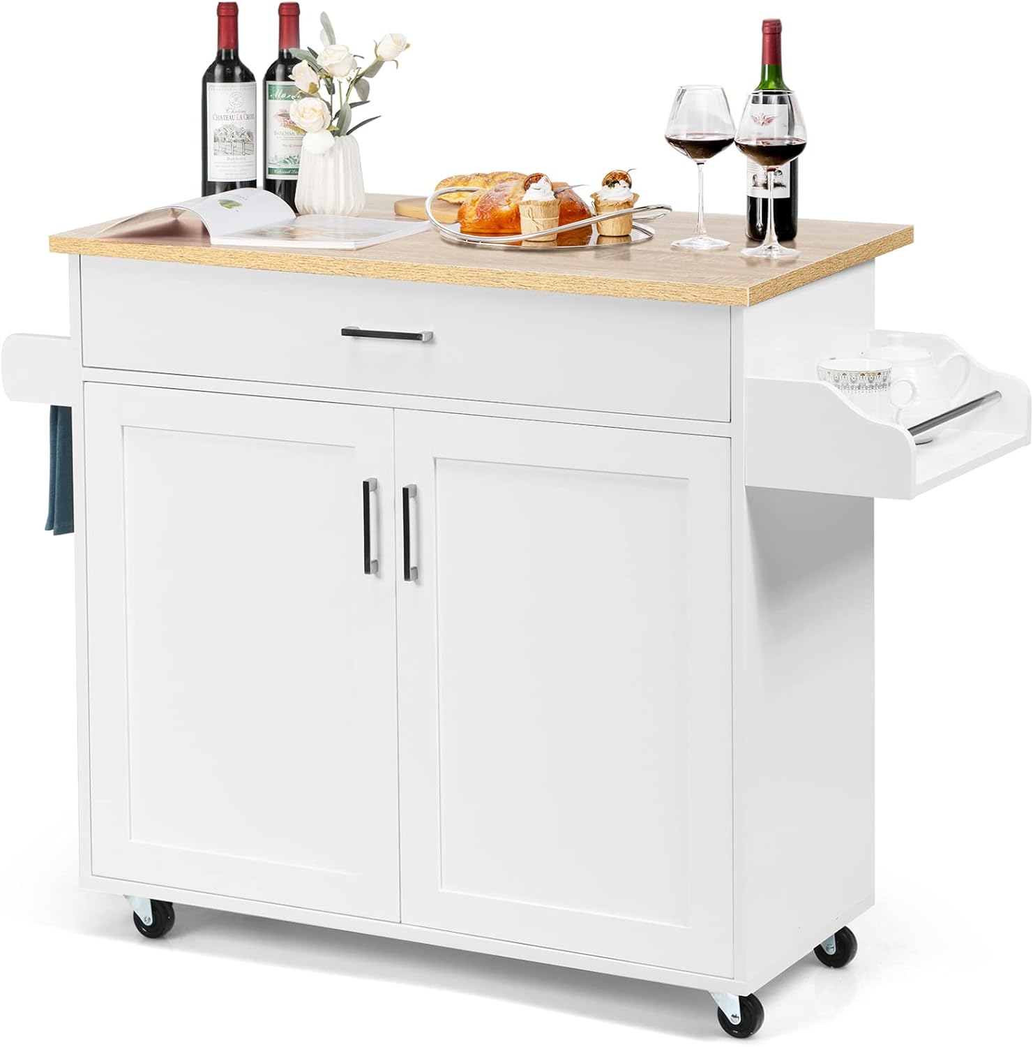 SUGIFT Rolling Kitchen Island Cart with Towel and Spice Rack