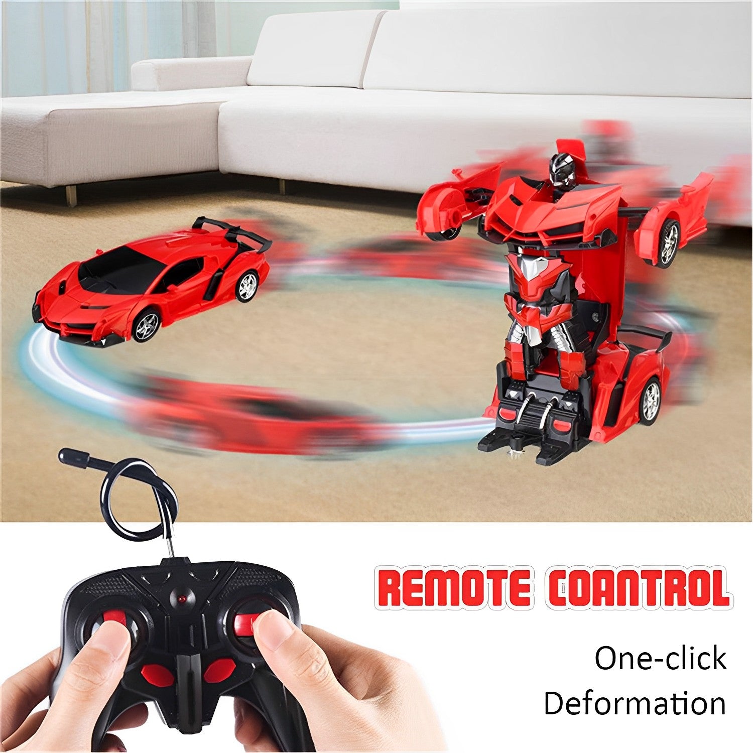 SUGIFT Remote Control Car - Transform Robot RC Cars- Red