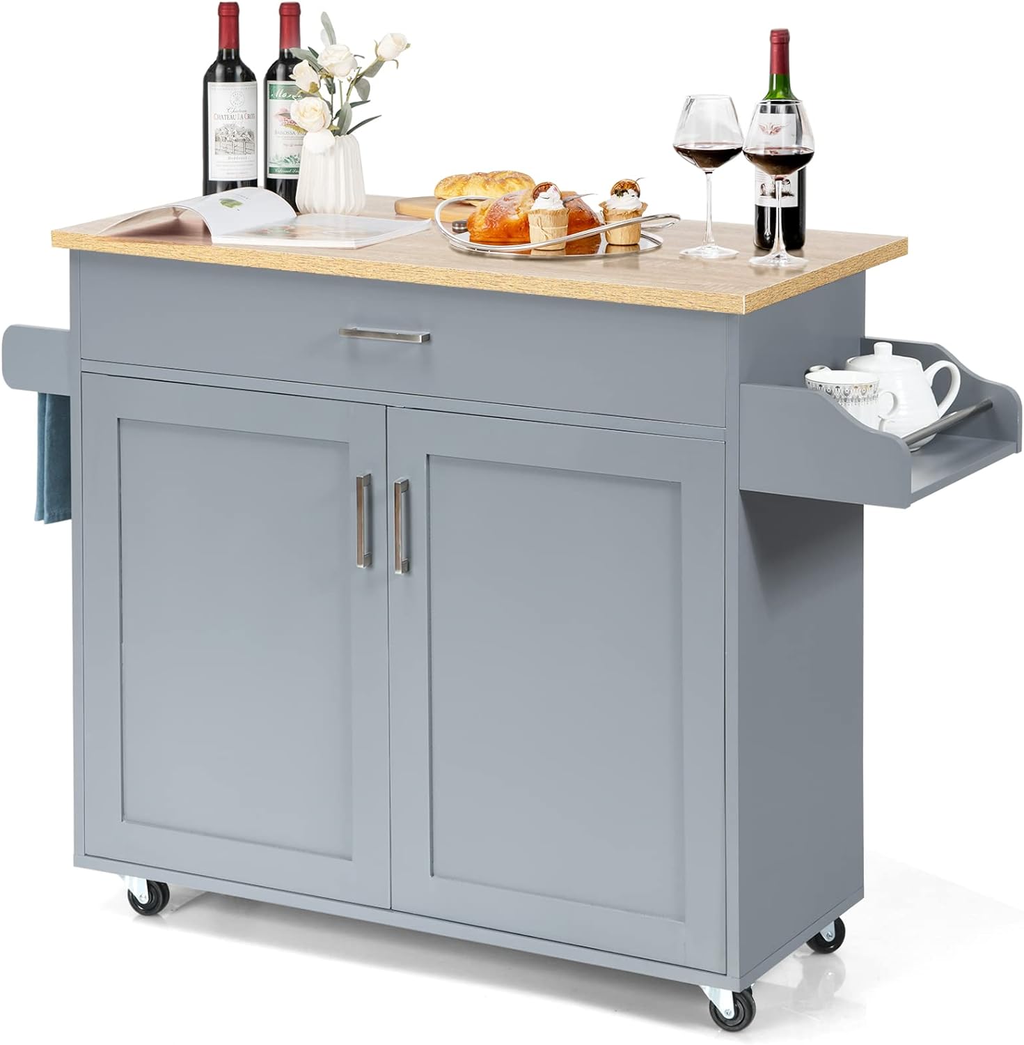 SUGIFT Rolling Kitchen Island Cart with Towel and Spice Rack