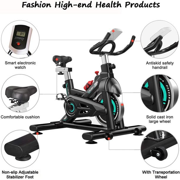 SUGIFT  Adjustable Exercise Bike Magnetically Controlled Exercise Bike with LCD Screen and Bottle Cage Black blue