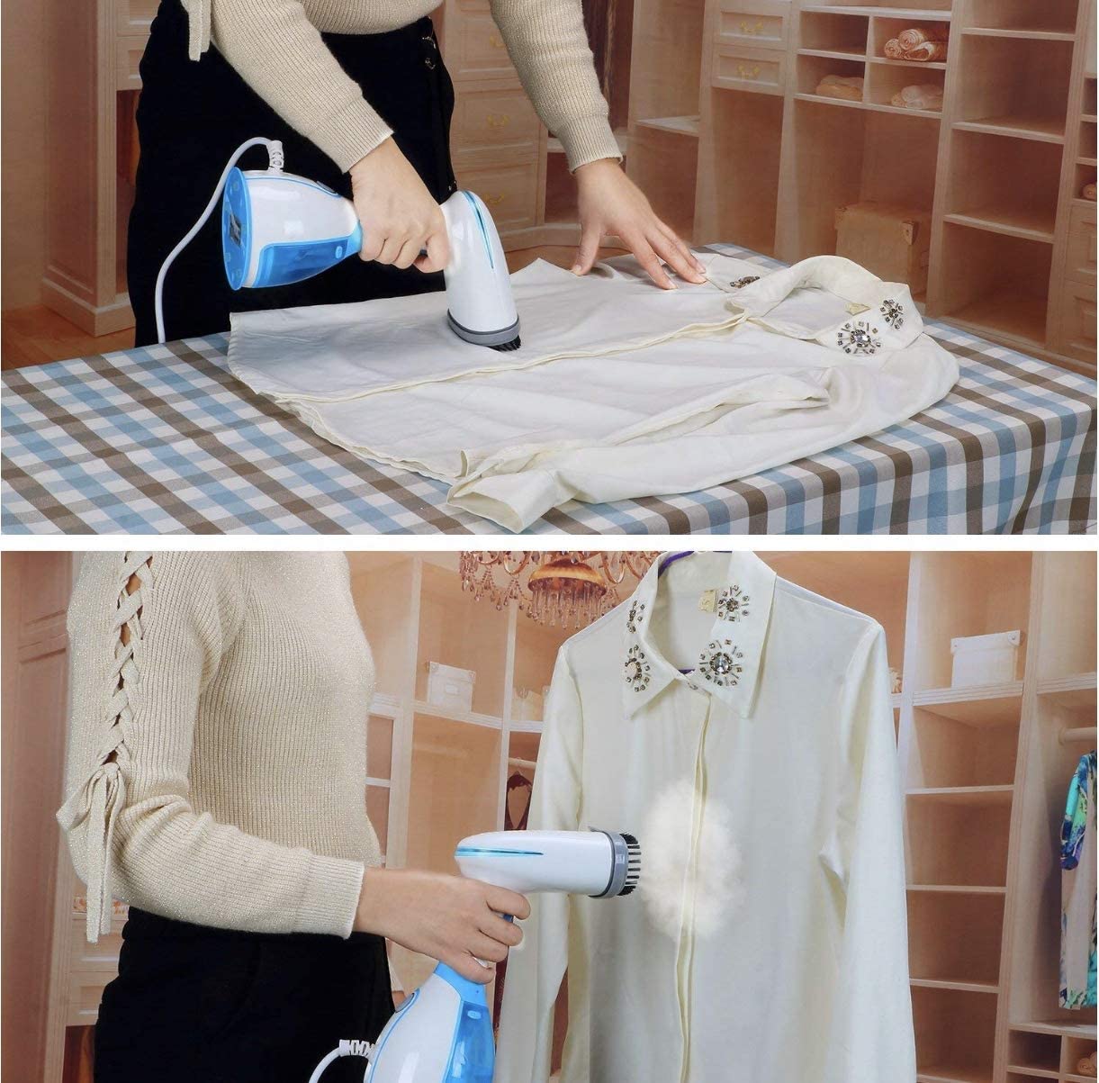 SUGIFT   Handheld Garment Steamer Portable Fabric Steamer 280ml Big Removable Water Tank Vertical 15 Seconds Fast Heat-up Horizontal Steam Dual-Use Clothes Fabric Wrinkles Steamer for Travel and Home