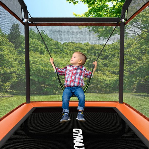 SUGIFT 6 Feet Kids Entertaining Trampoline with Swing Safety Fence
