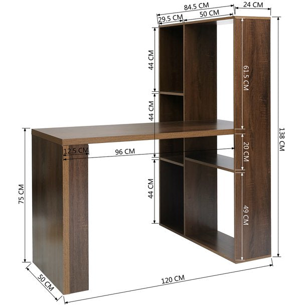 SUGIFT 2 in 1 computer desk/ L-shape Desktop With Shelves Office Table Office Surface Office Furniture