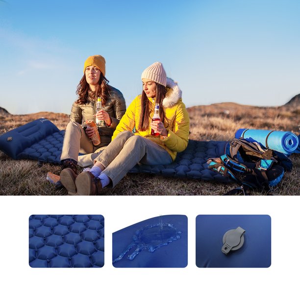 Compact Camping Sleeping Pad, Self Inflatable Sleeping Mat with Pillow Built-in Pump, Waterproof Camping Air Mattress for Backpacking, Hiking, Tent, Traveling