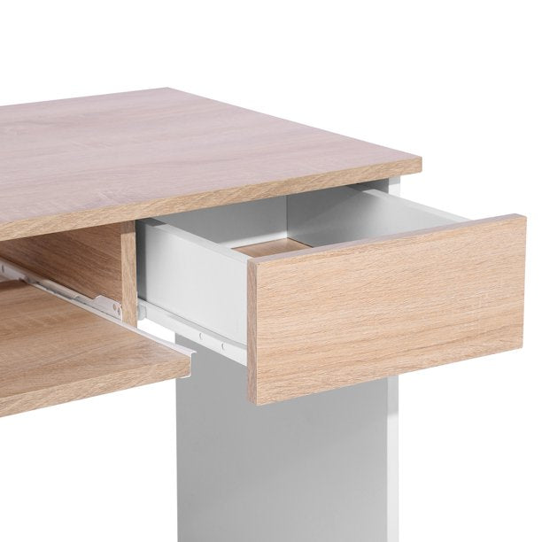 SUGIFT  Full Wooden Computer Desk Office Table with 1 drawer and 1 keyboard tray Oak