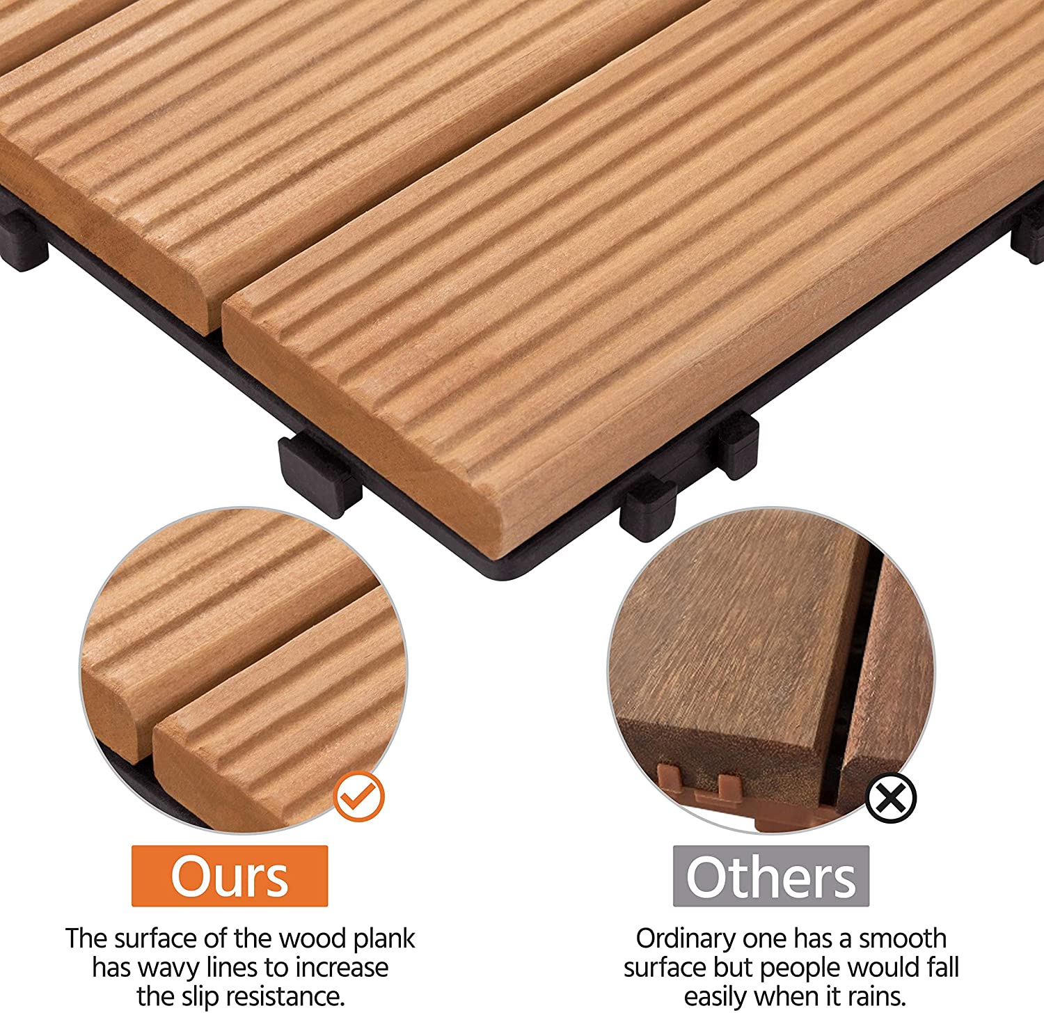 SUGIFT  27PCS Interlocking Patio Deck Tiles Outdoor Flooring for Patio Garden Deck Poolside Fir Wood Indoor Outdoor Natural Wood