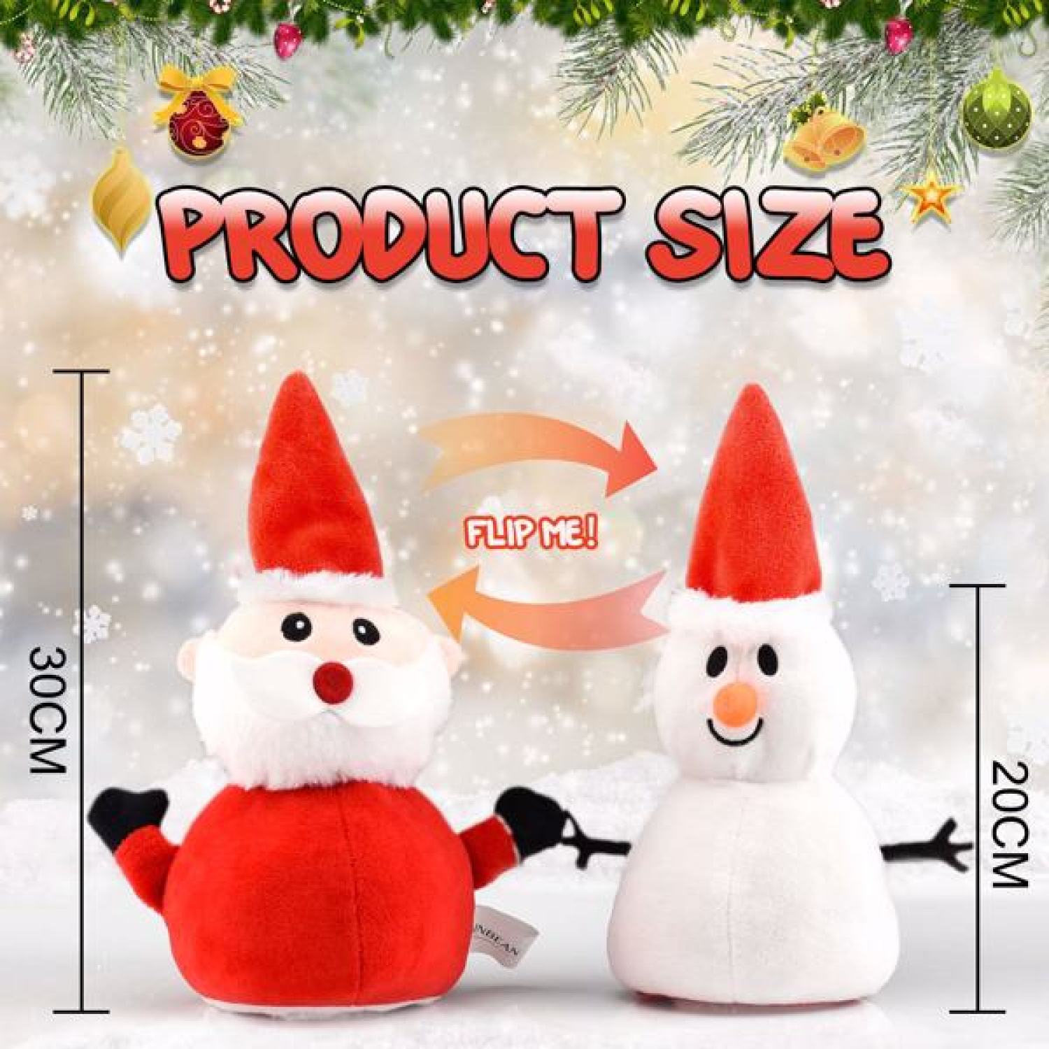 SUGIFT  Santa Plush Snowman Plush Toy Reversible Christmas Santa Claus Double Side