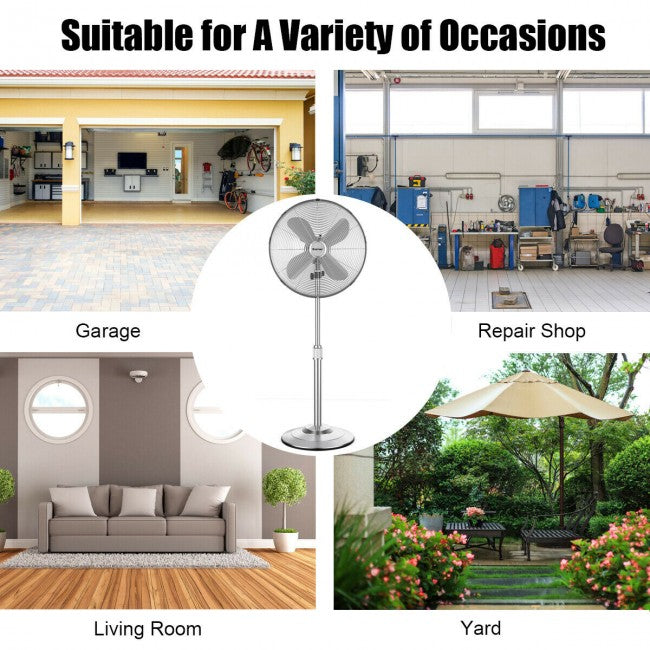SUGIFT  16 Inch Metal Adjustable Oscillating Pedestal Fan with 3-Speed,Silver