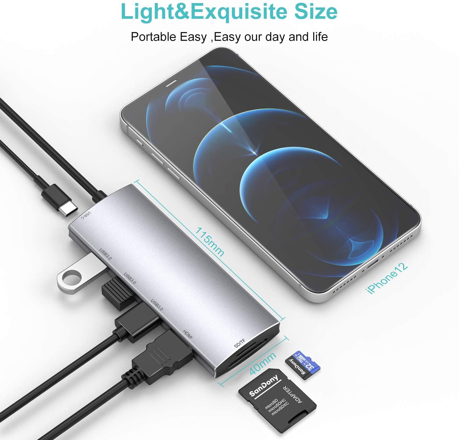 USB C Hub, SUGIFT USB C Dongle, 7 in 1 USB C to HDMI Multiport Adapter Compatible for MacBook Pro USB C Laptops Nintendo and Other Type C Devices (4K HDMI USB3.0 SD/TF Card Reader 100W PD