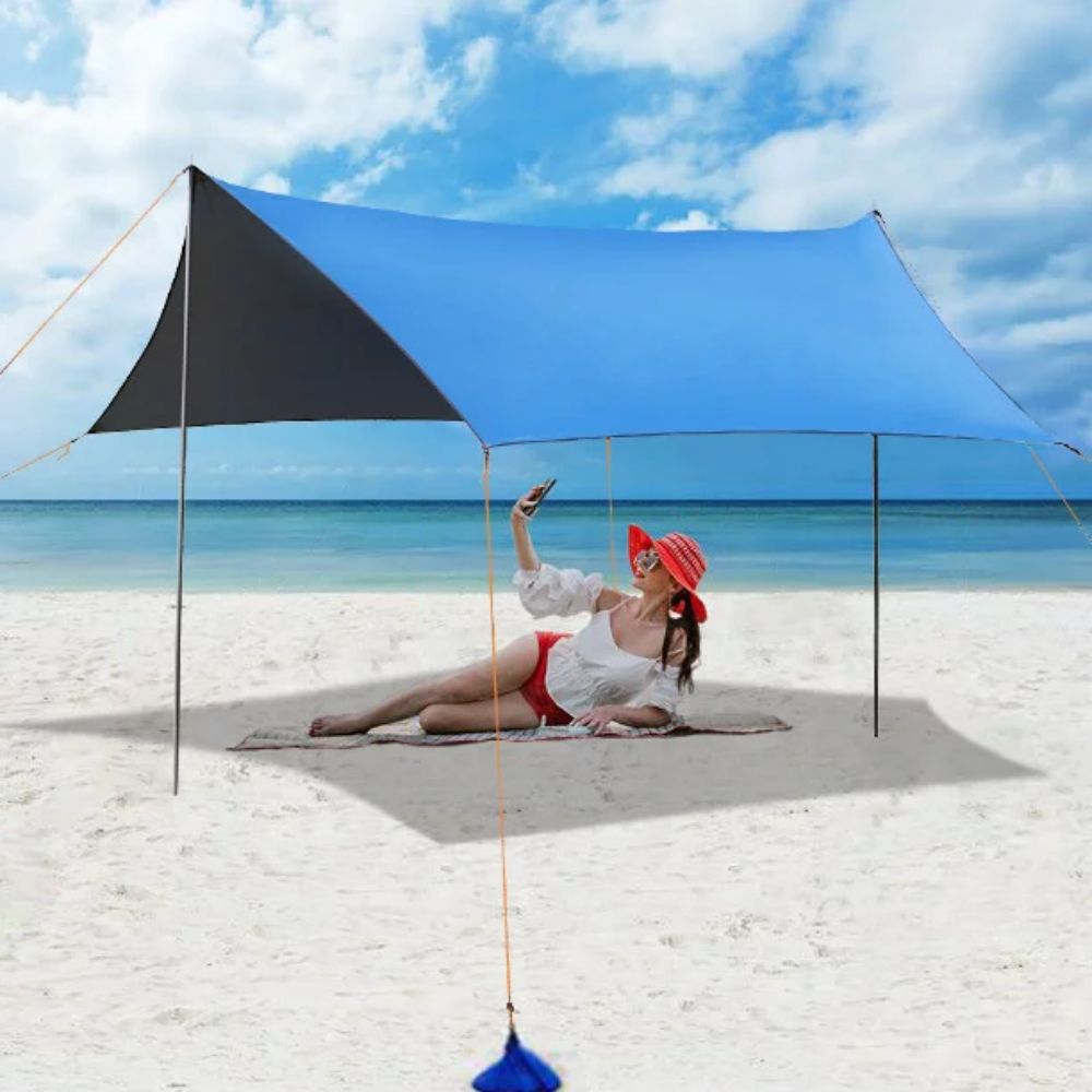 Blue Family Portable Sun Shelter Beach Tent with Carry Bag