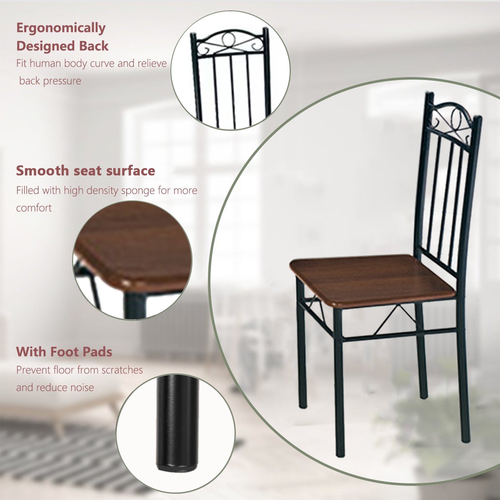 5 Piece Walnut Dining Set Table and 4 Chairs