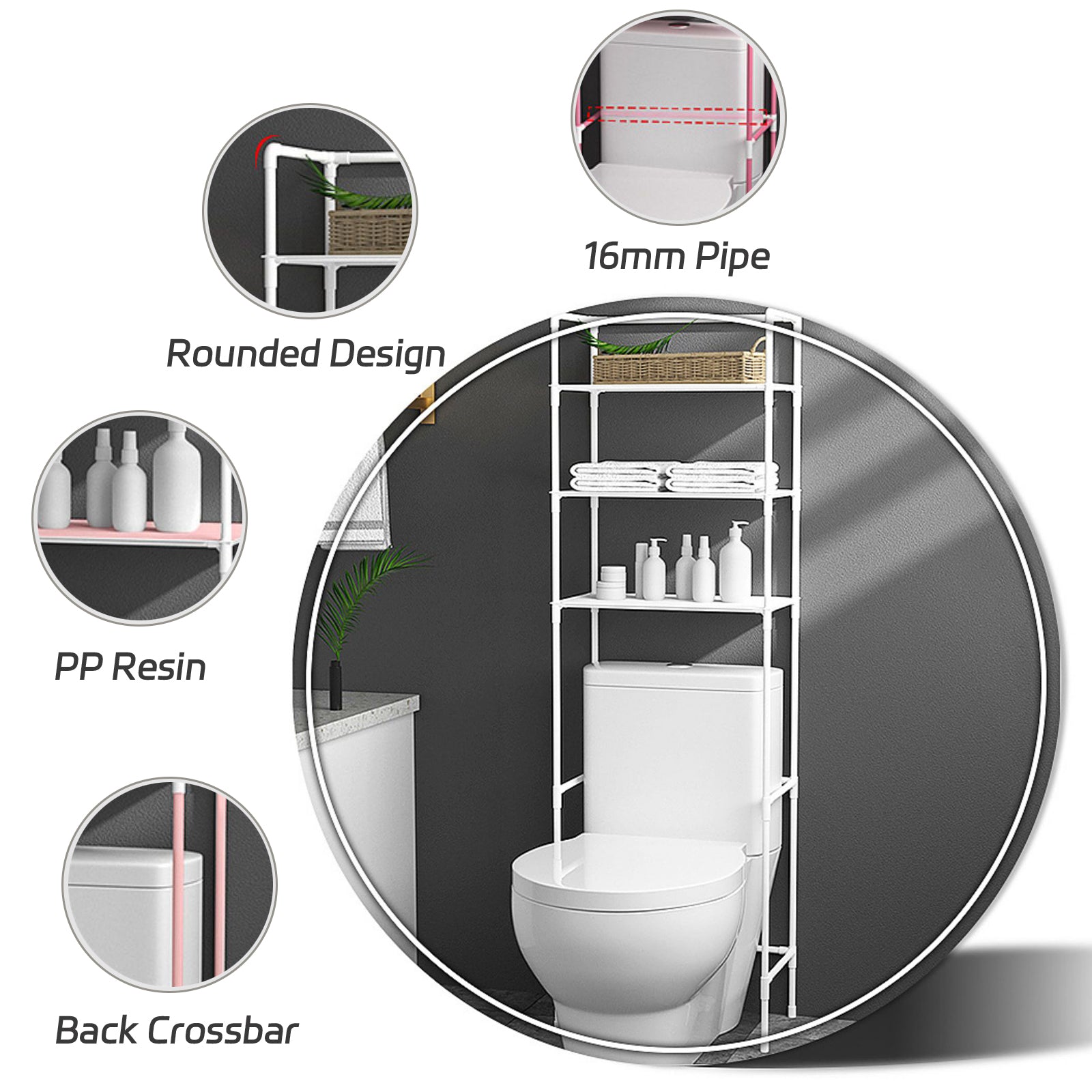 3-Tier Over the Toilet Storage Rack Bathroom Organizer, White