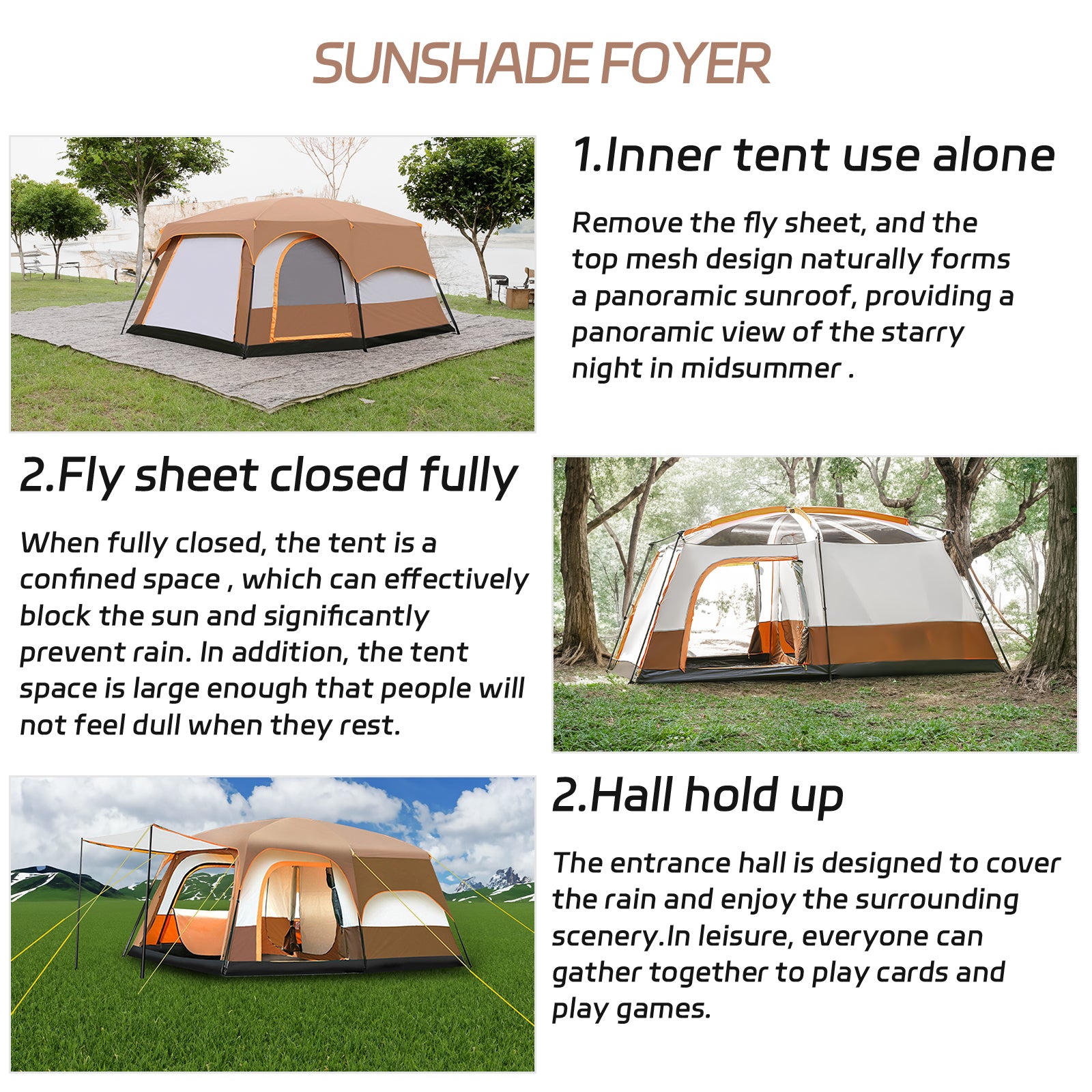 6-Person 3-Season Camping Dome Tent, Brown