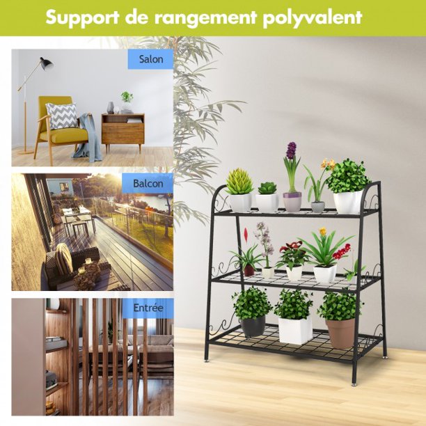 SUGIFT  3-tier Storage Shelf Metal Plant Stand Shelf Display Rack for Plants Shoes Flower Pot