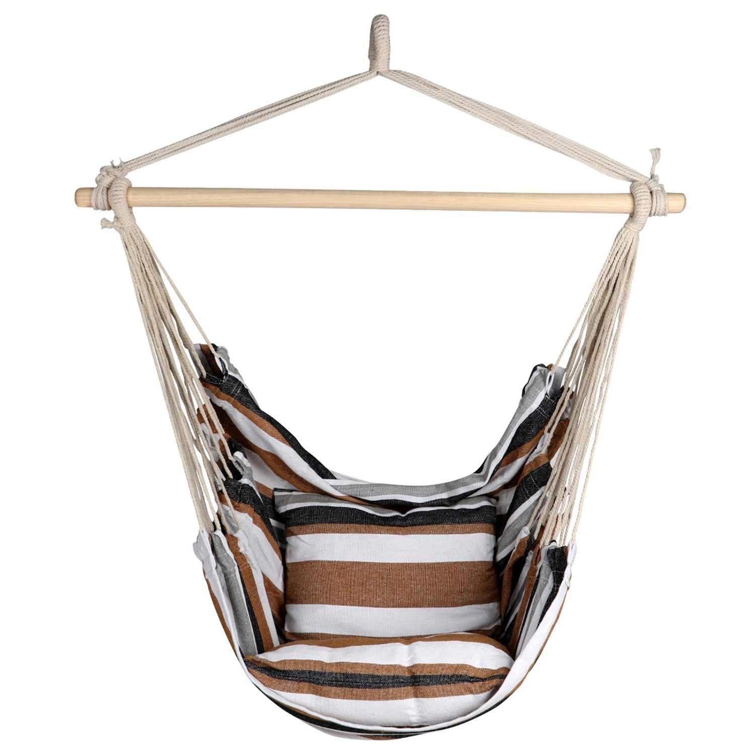 SUGIFT  Hammock Chair, Large Swing Chair Suitable for Indoor and Outdoor Use, Cotton Coffee Stripes