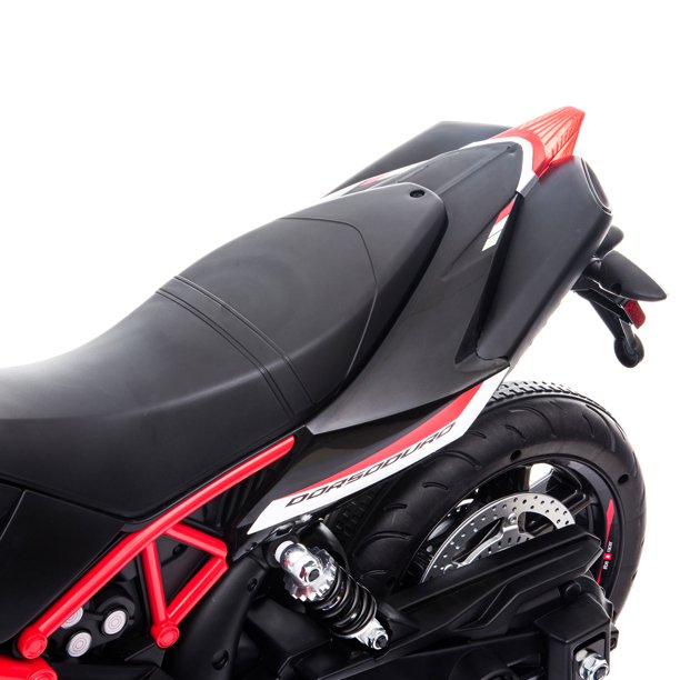 SUGIFT  12V Kids Ride On Motorcycle, 4-wheel Electric Dirt Bike with Spring Suspension, LED Lights, USB, MP3, Red