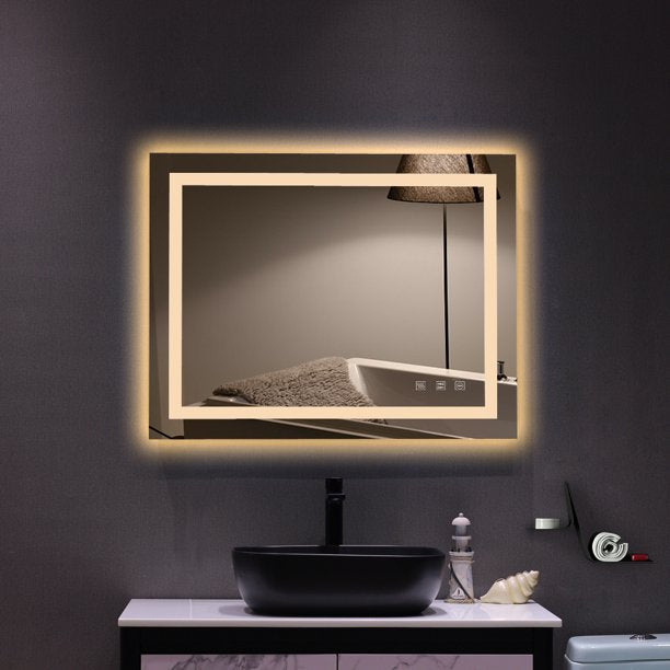 SUGIFT  Square Touch LED Bathroom Mirror, Tricolor Dimming Lights