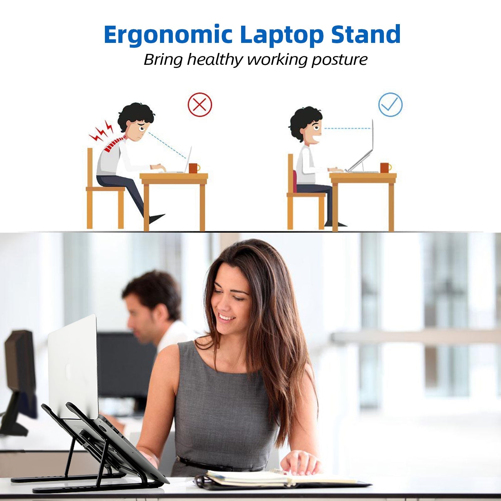 SUGIFT  Portable Laptop Stand, Six-Speed Adjustable Angle, Ergonomic Foldable Computer Stand, Black