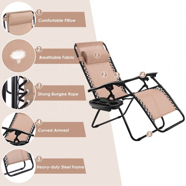 SUGIFT  Folding Lounge Chair Outdoor Folding Zero Gravity Reclining Lounge Chair