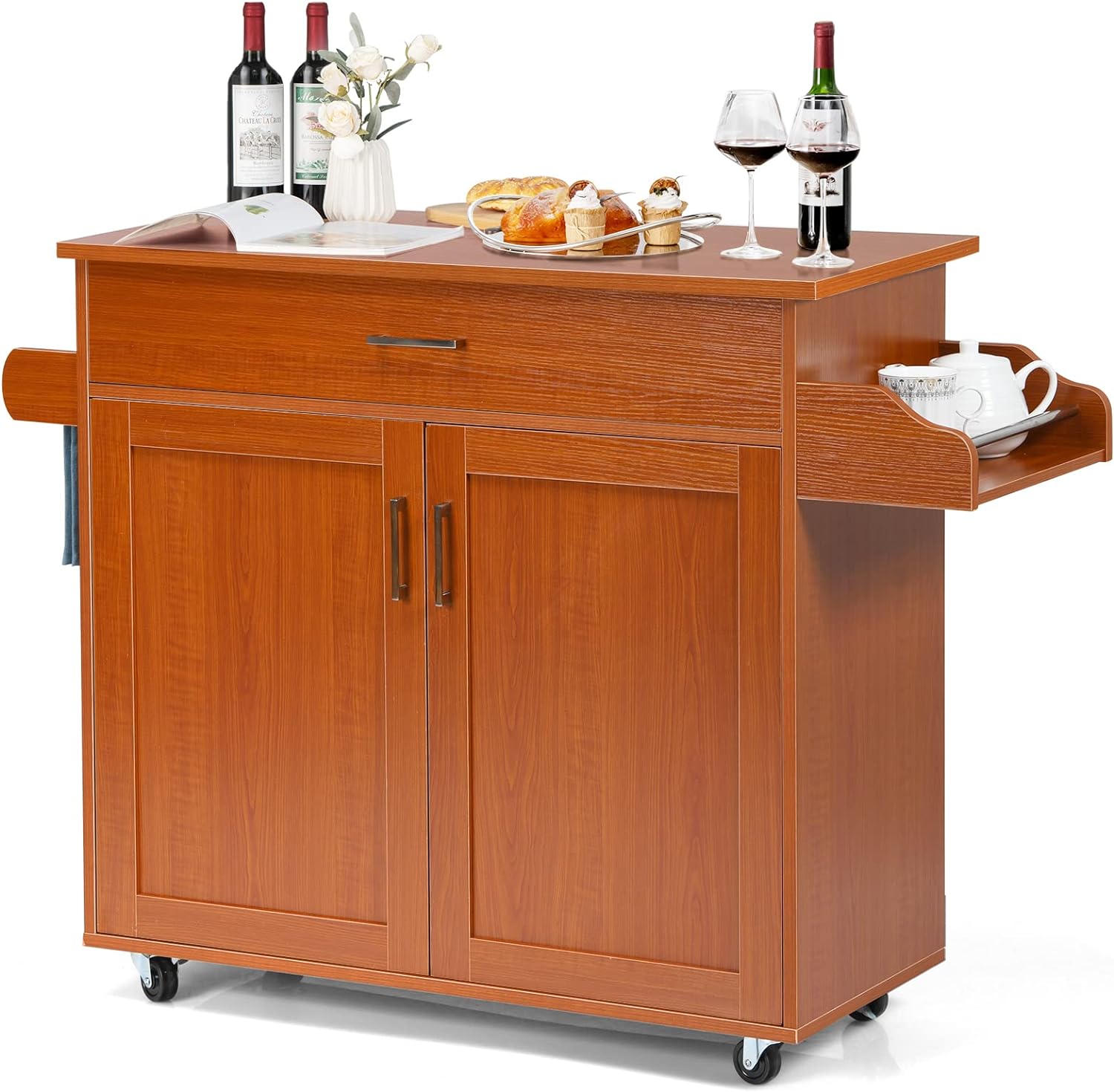 SUGIFT Rolling Kitchen Island Cart with Towel and Spice Rack