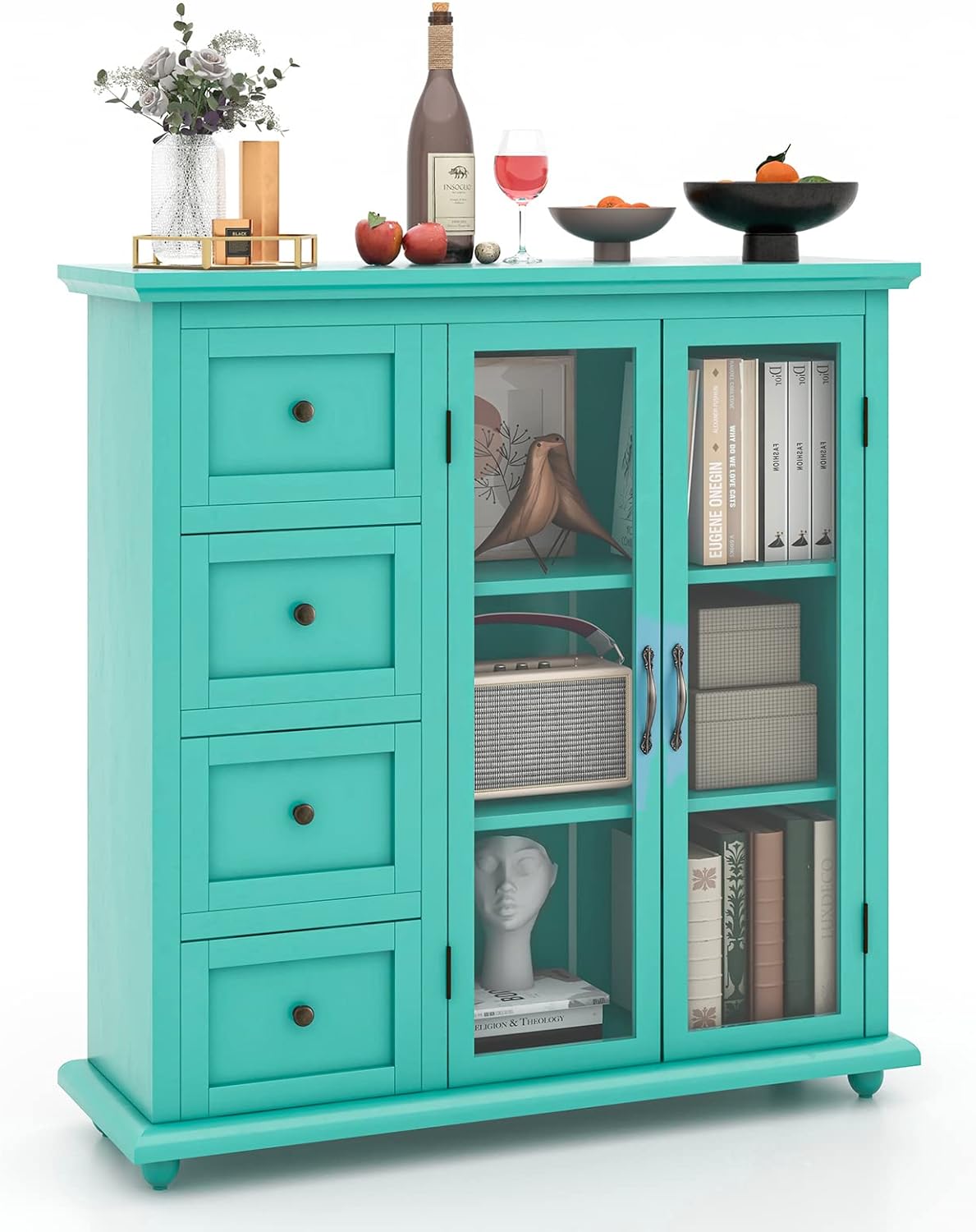 SUGIFT Buffet Sideboard Table Kitchen Storage Cabinet with Drawers and Doors