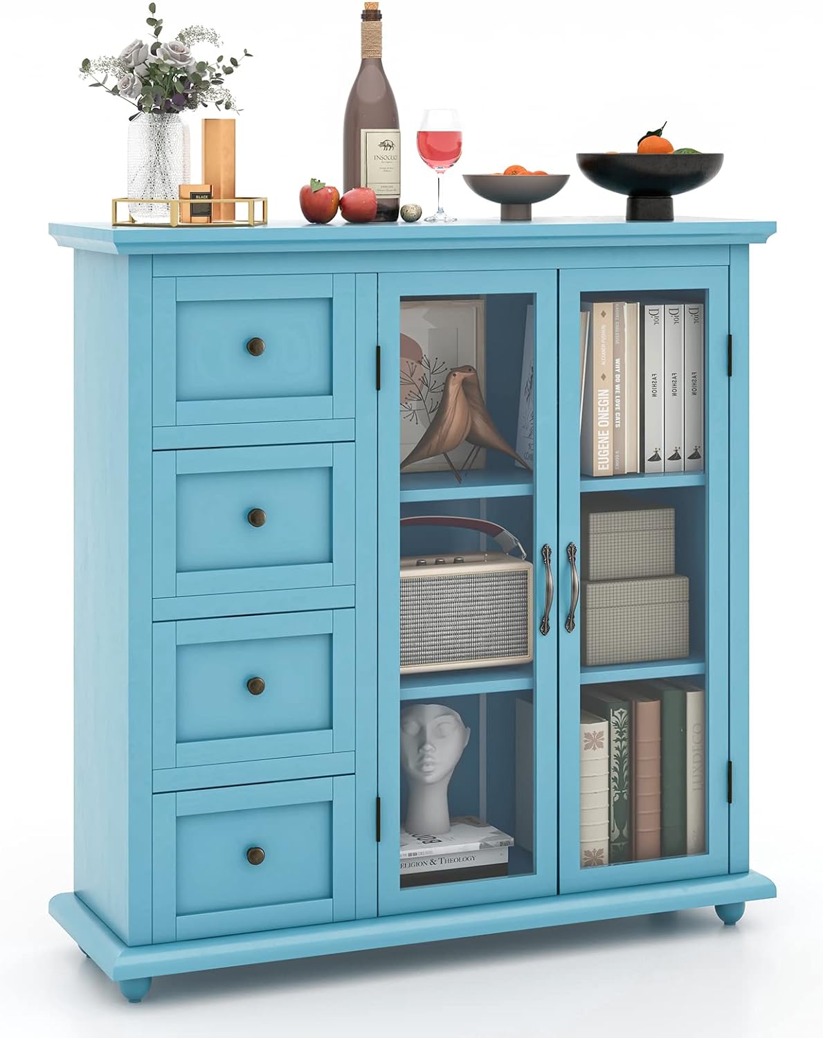 SUGIFT Buffet Sideboard Table Kitchen Storage Cabinet with Drawers and Doors
