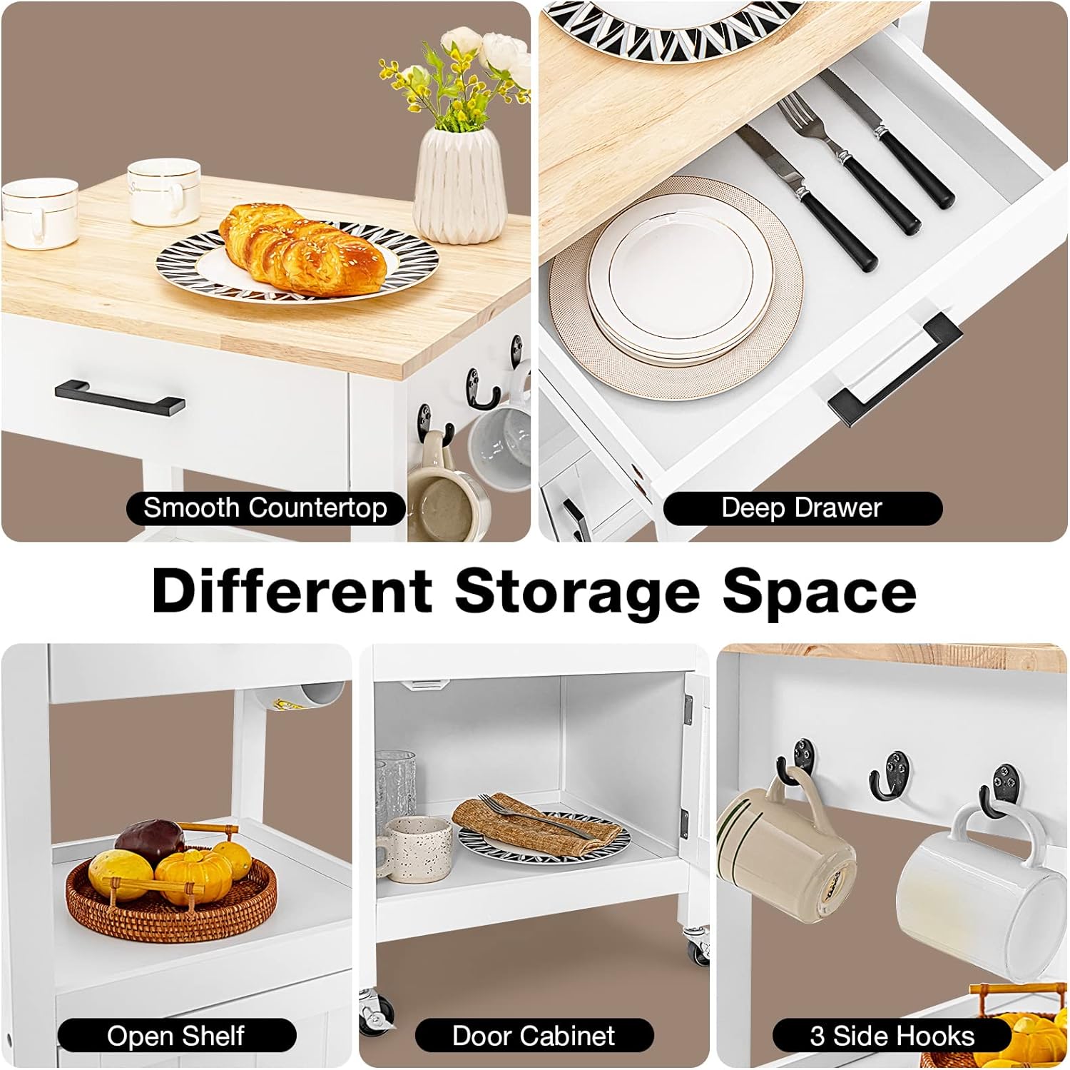 SUGIFT Kitchen Island with Storage Drawer and 3 Hooks