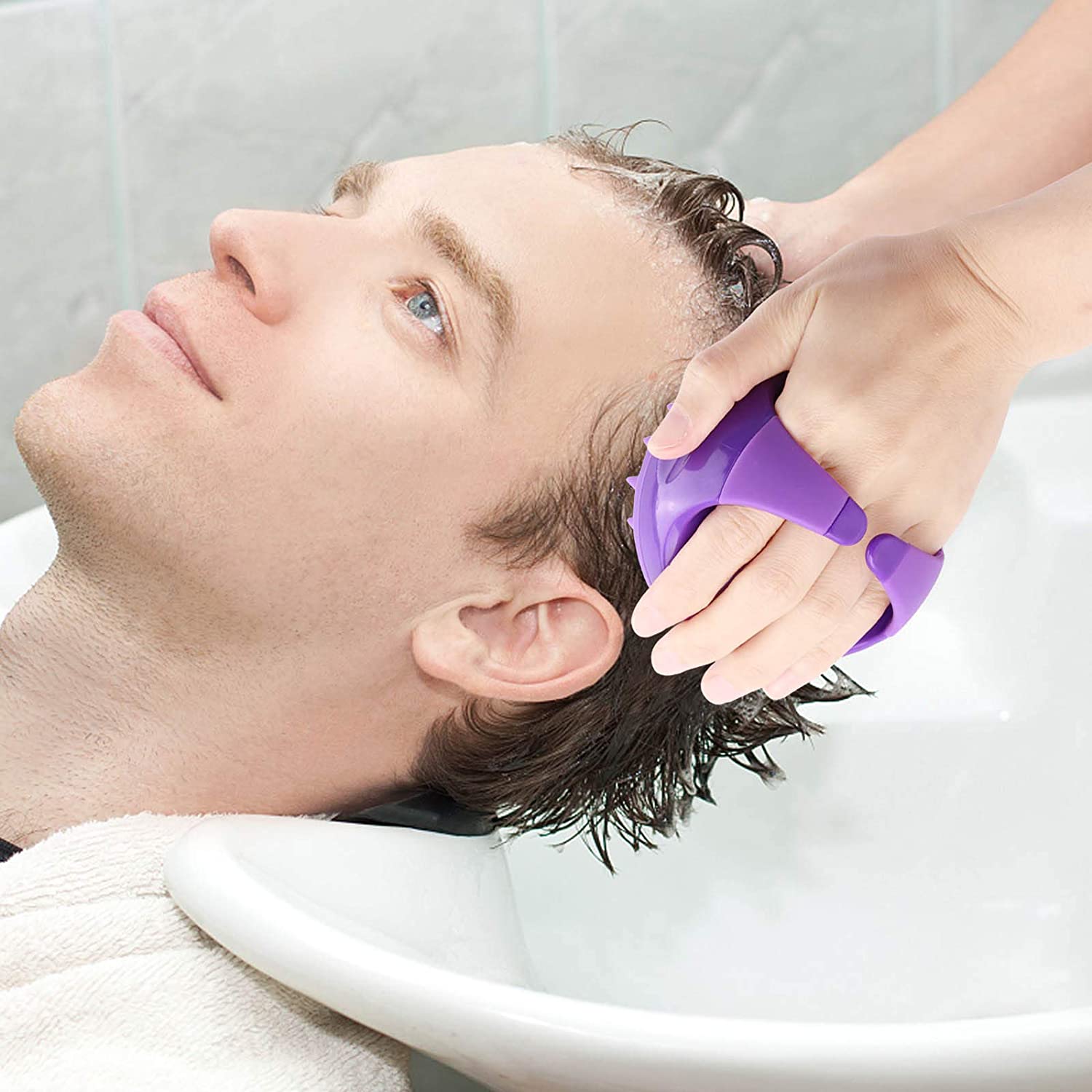 SUGIFT  Silicone Scalp Massage Brush Head Hair Wash Tool Cleansing Dandruff Brush