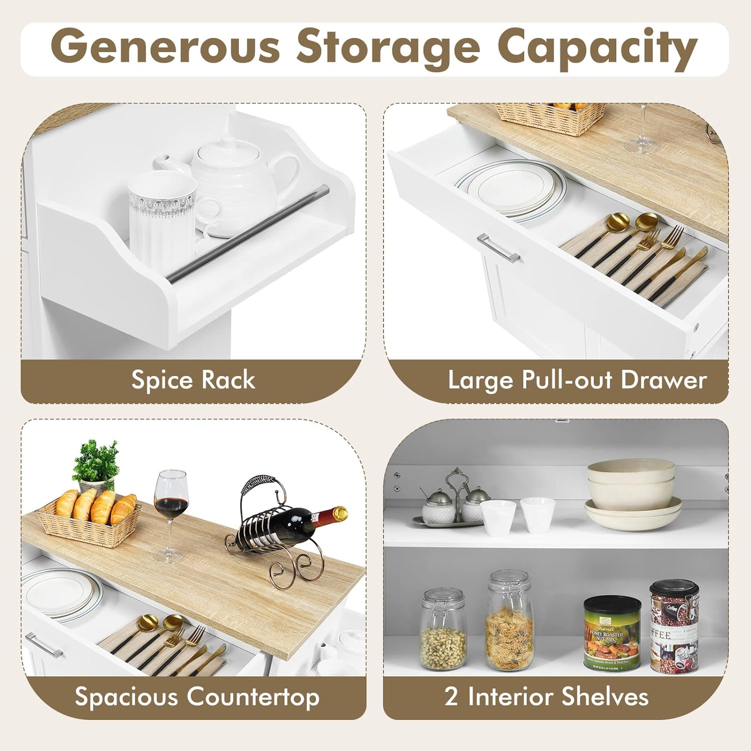 SUGIFT Rolling Kitchen Island Cart with Towel and Spice Rack