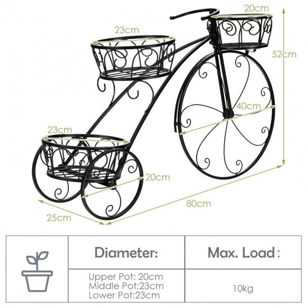 SUGIFT  Plant Storage Tricycle Plant Stand Flower Pot Cart Holder in Parisian Style
