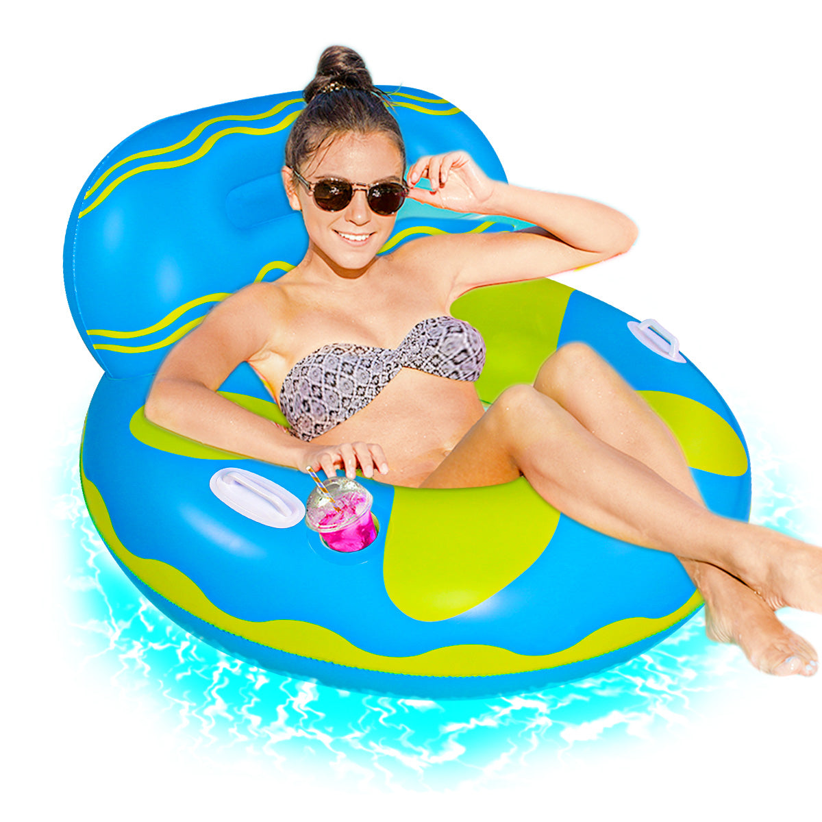 SUGIFT  Inflatable Swimming Pool Float for Adult, Pool Lounger Float with Cup Holder and Handles